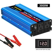 TATALIKEN 3000W(Rating power 1100 W)Pure Sine Wave Power Inverter DC 12V to AC 110V/120V Car Inverter with Battery Clamp Cable 2 AC Outlets for Power Tools Home Vehicles RV Truck, LCD Display Blue